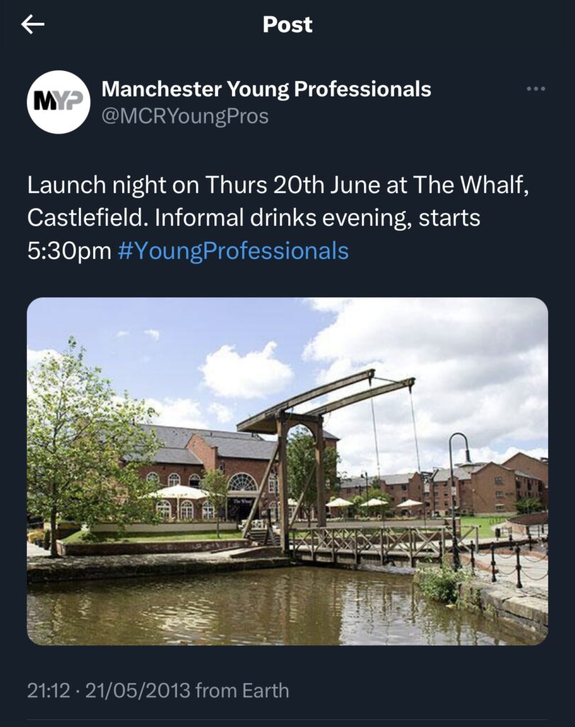 Manchester Young Professionals' first tweet