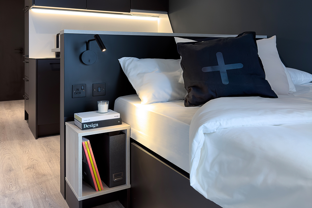 studio apartment bedside table