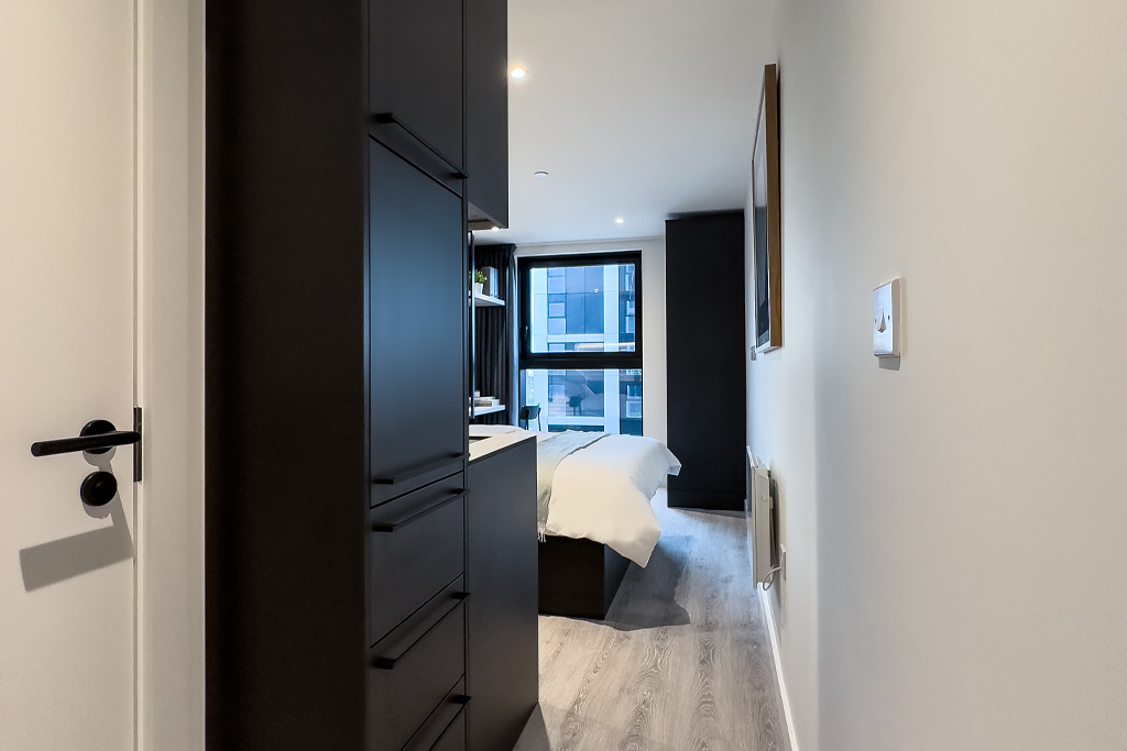 studio apartment wardrobe and window