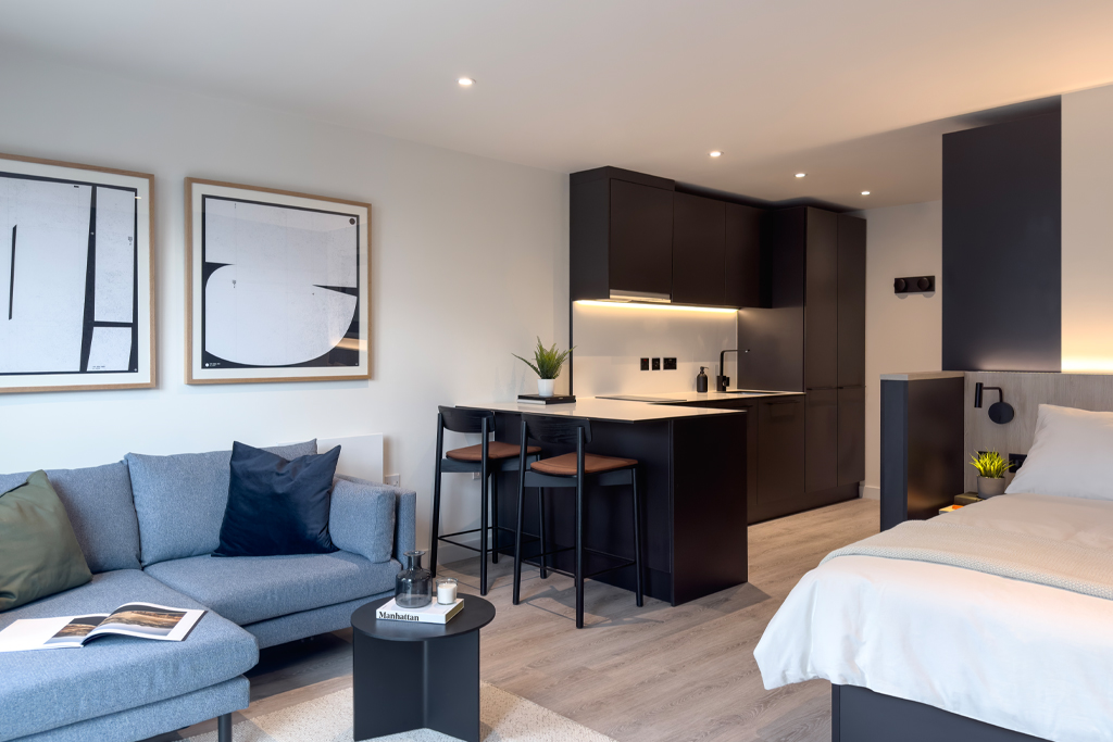 studio apartment living area