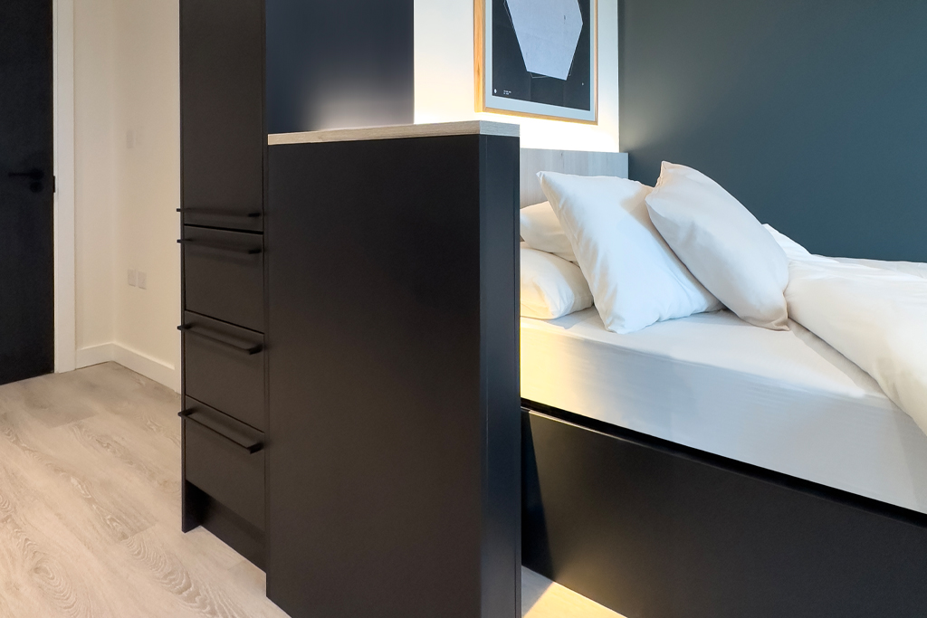 studio apartment bed side shot